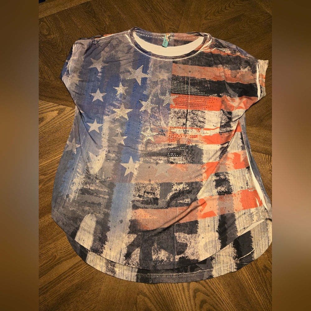 Sparkling Patriotic American Flag 4th of July T Shirt sz M
